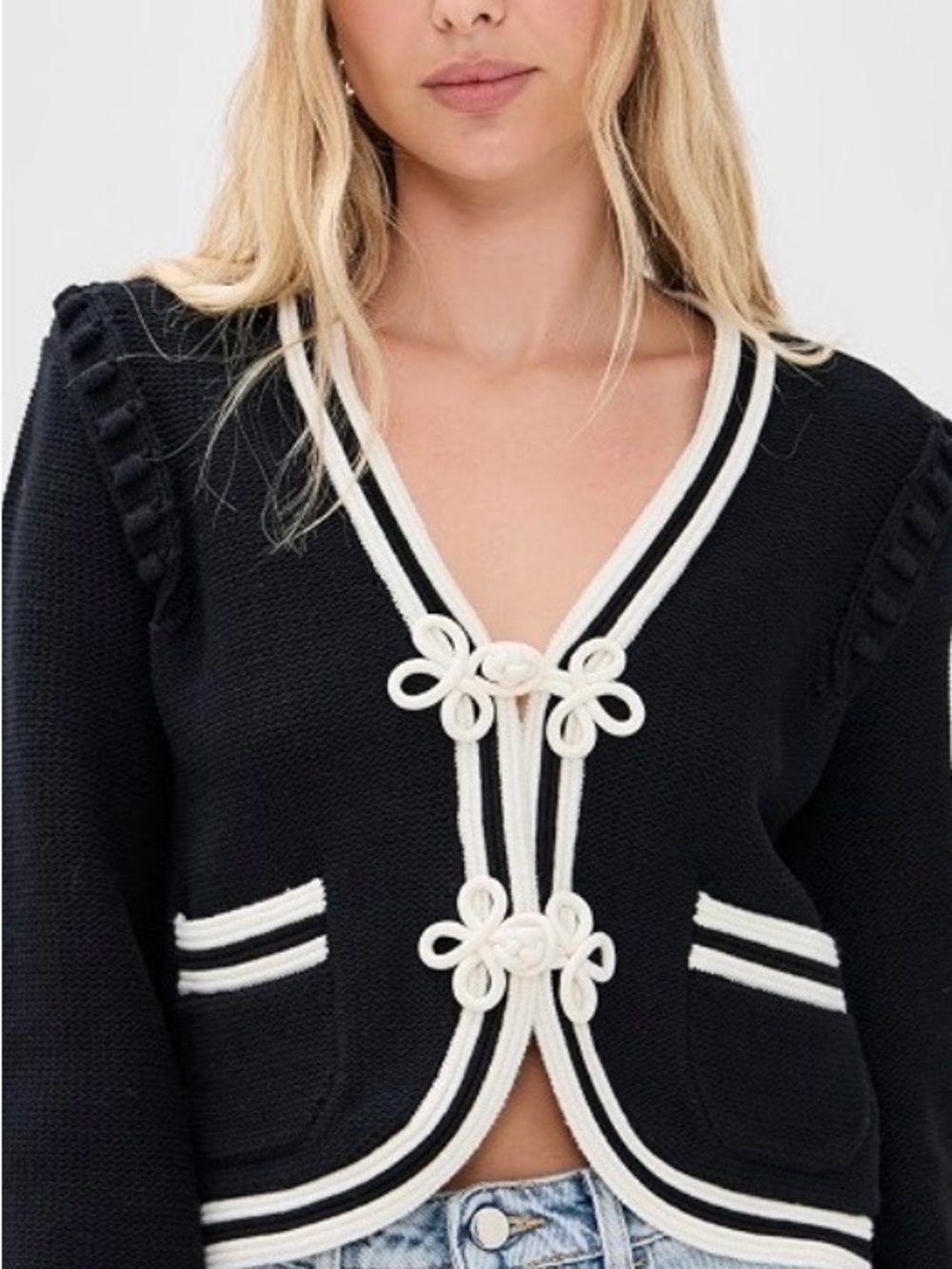 L'AGENCE Black Knit Cardigan with White Trim